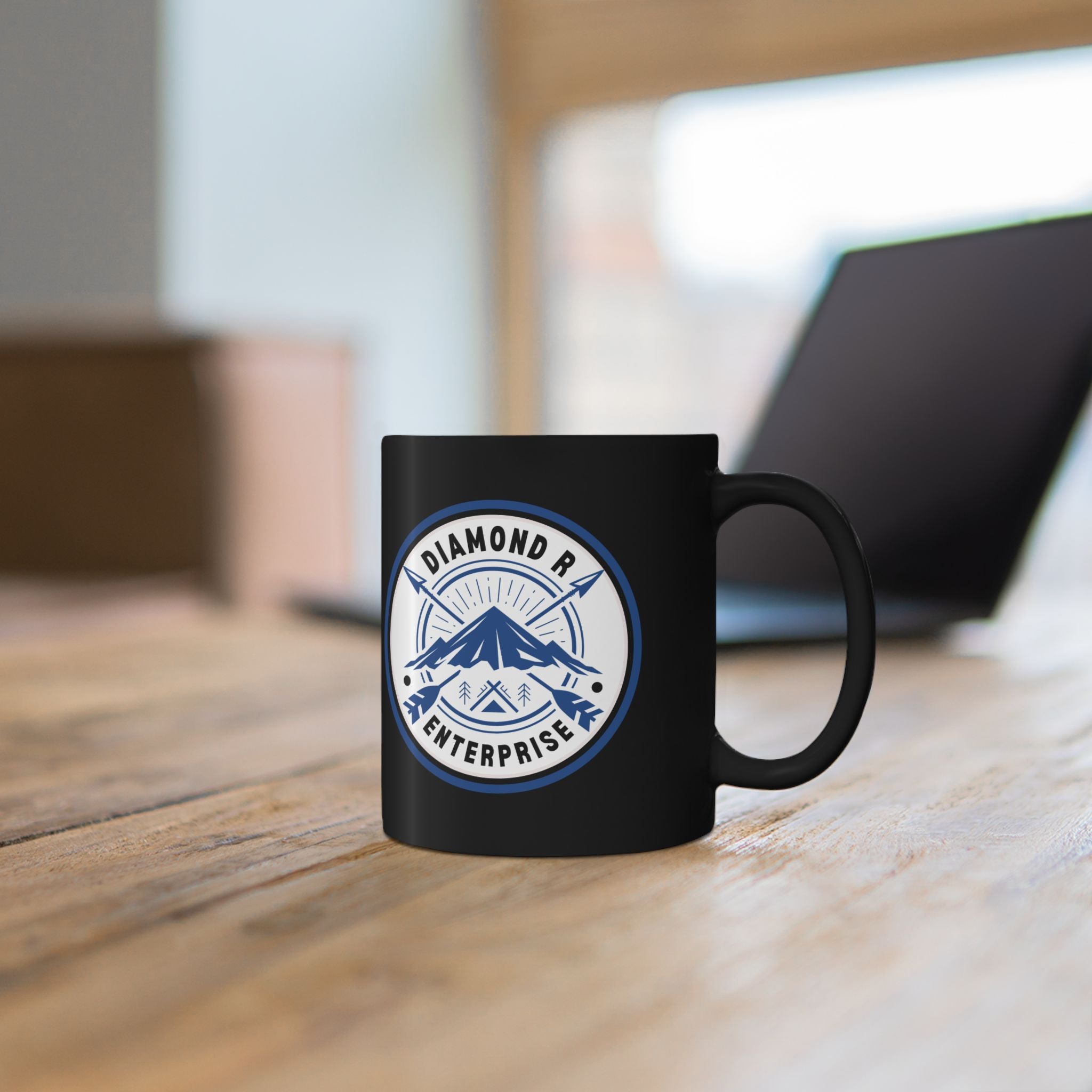 Diamond R Enterprise Coffee Mug — Mountain Logo Black Ceramic Mug (11oz, 15oz)