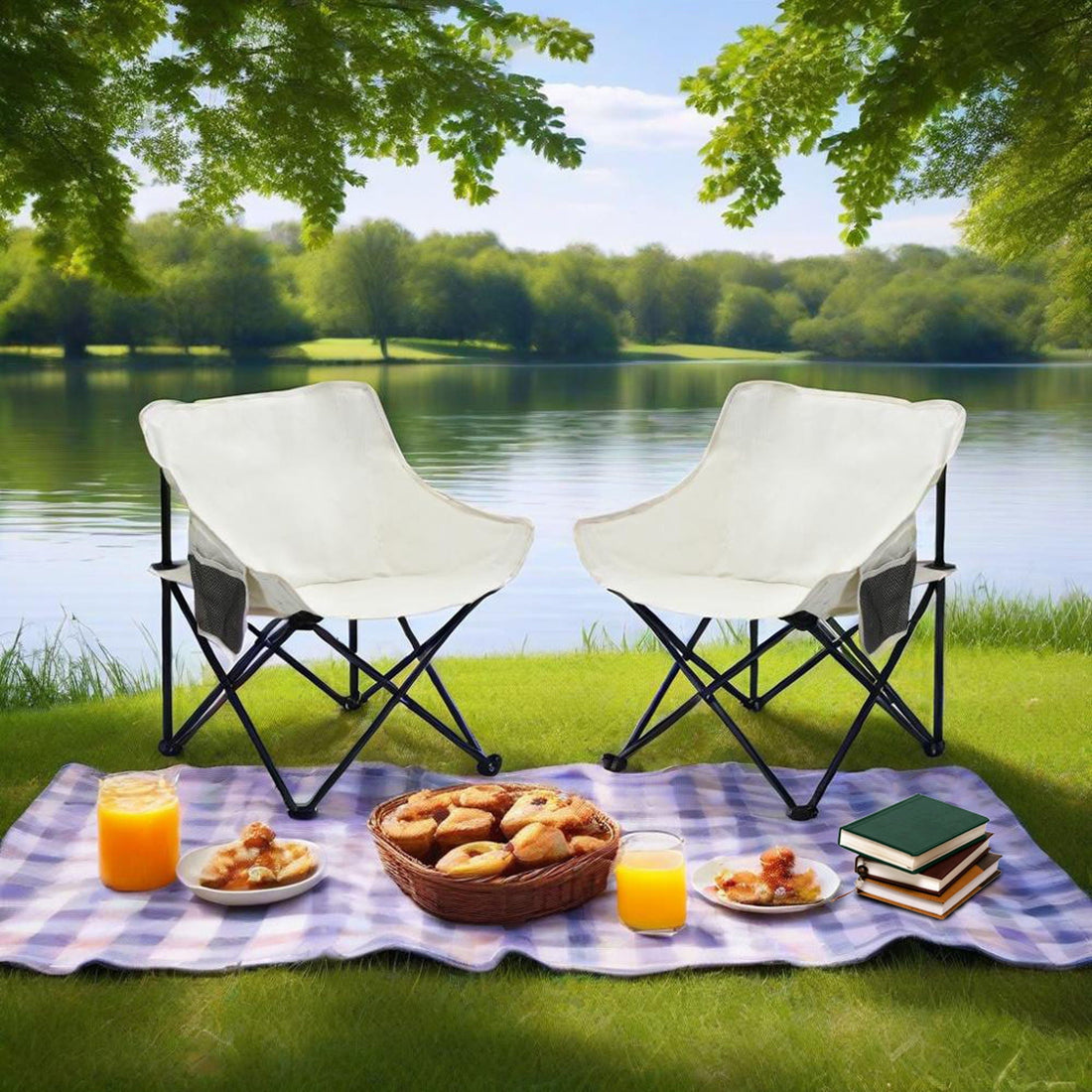 Portable Folding Camping Chairs With Carry Bag (Set of 2)