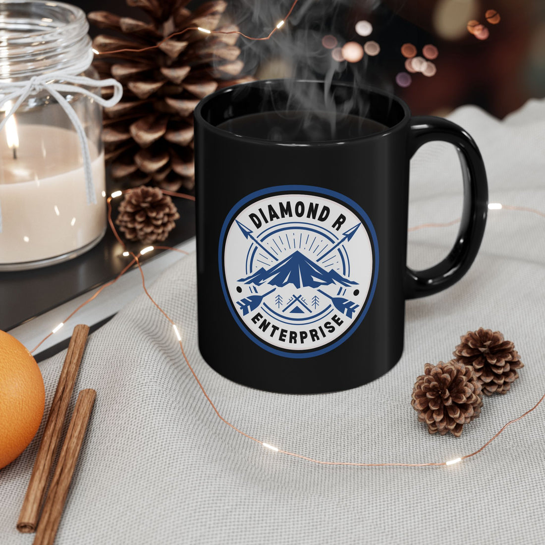 Diamond R Enterprise Coffee Mug — Mountain Logo Black Ceramic Mug (11oz, 15oz)