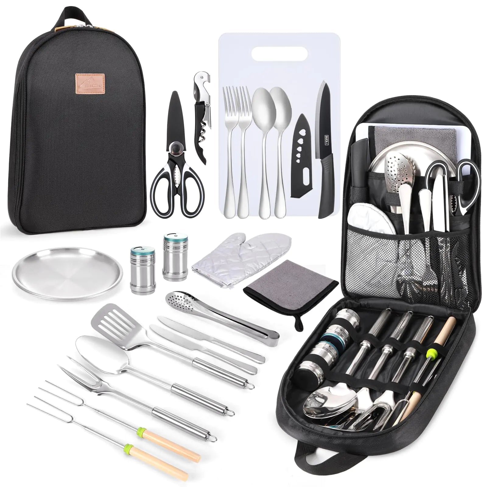 Camping Cooking Utensils Set- Camping Essentials Camping Accessories Gear Must Haves Camper Tent Camping Kitchen Equipment RV Cookware Supplies Gadgets Outdoor Stove Portable Picnic Gifts BBQ Stuff