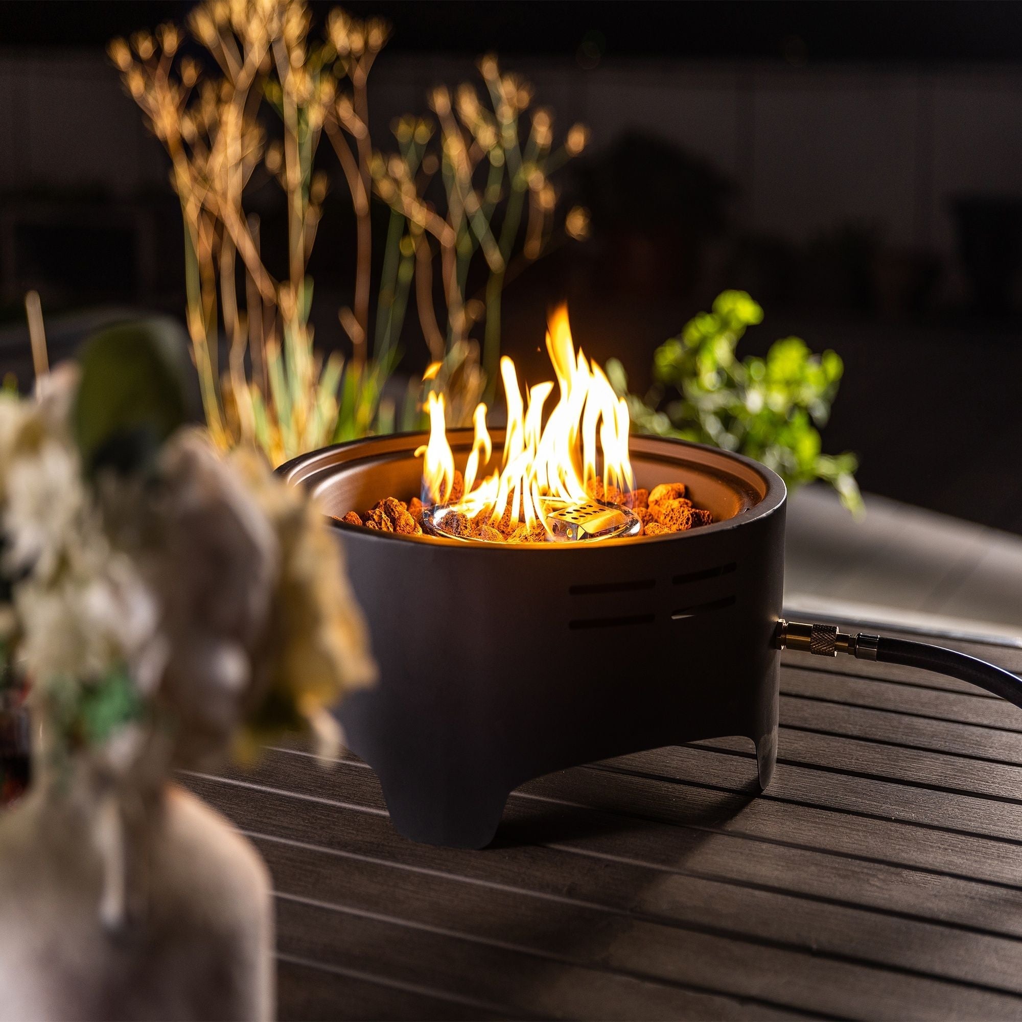 15" Propane Tabletop Gas Fire, 40000 Btu Round Steel Fire Pit For Outdoor Living Room Garden Balcony - Black