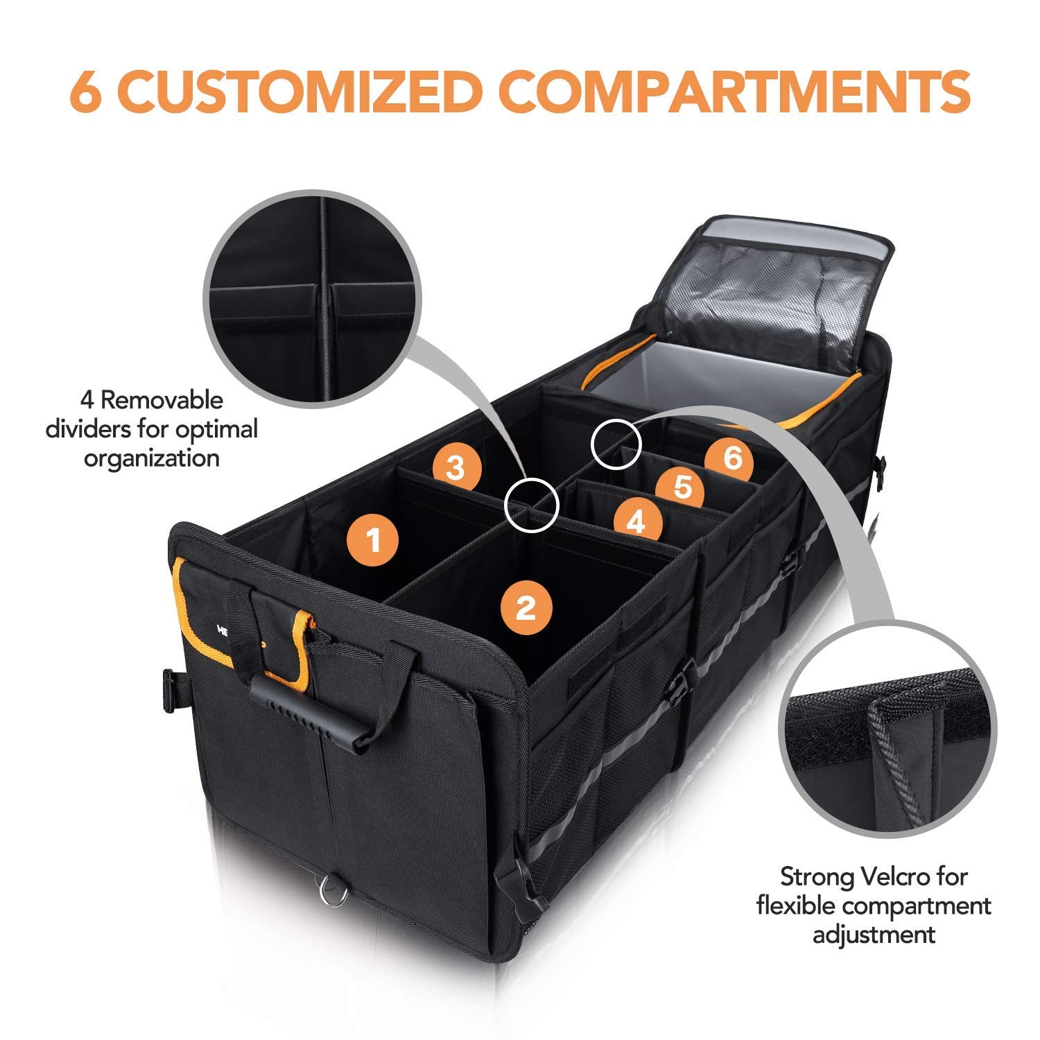 Large Trunk Organizer With Built-in Leakproof Cooler Bag, 2 Tie-Down Straps