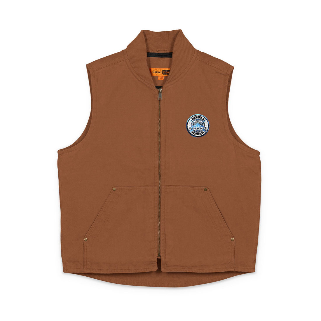 Embroidered Washed Duck Cloth Work Vest — Durable Utility Vest with Small Chest Patch