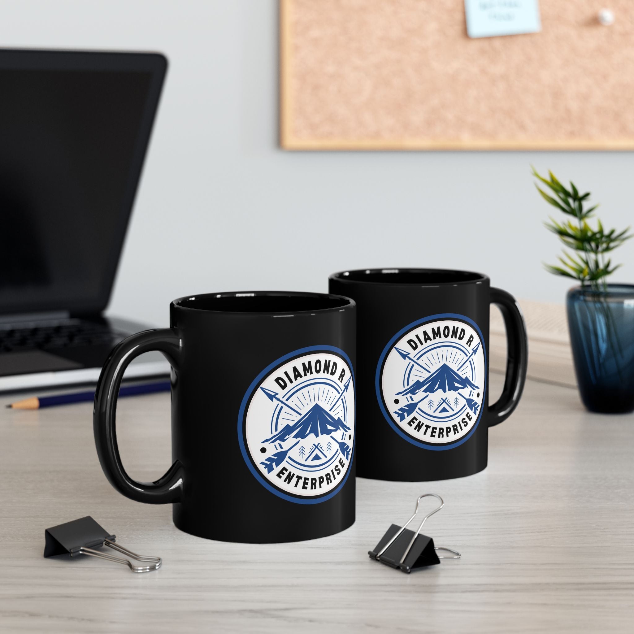 Diamond R Enterprise Coffee Mug — Mountain Logo Black Ceramic Mug (11oz, 15oz)