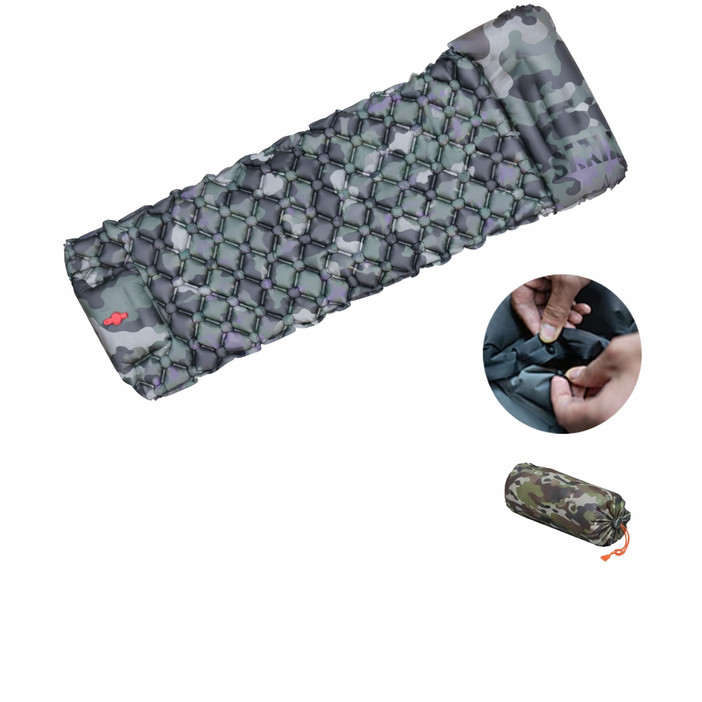 Self-Inflating Camping Sleeping Pad with Pillow – Ultralight Hiking Air Mattress