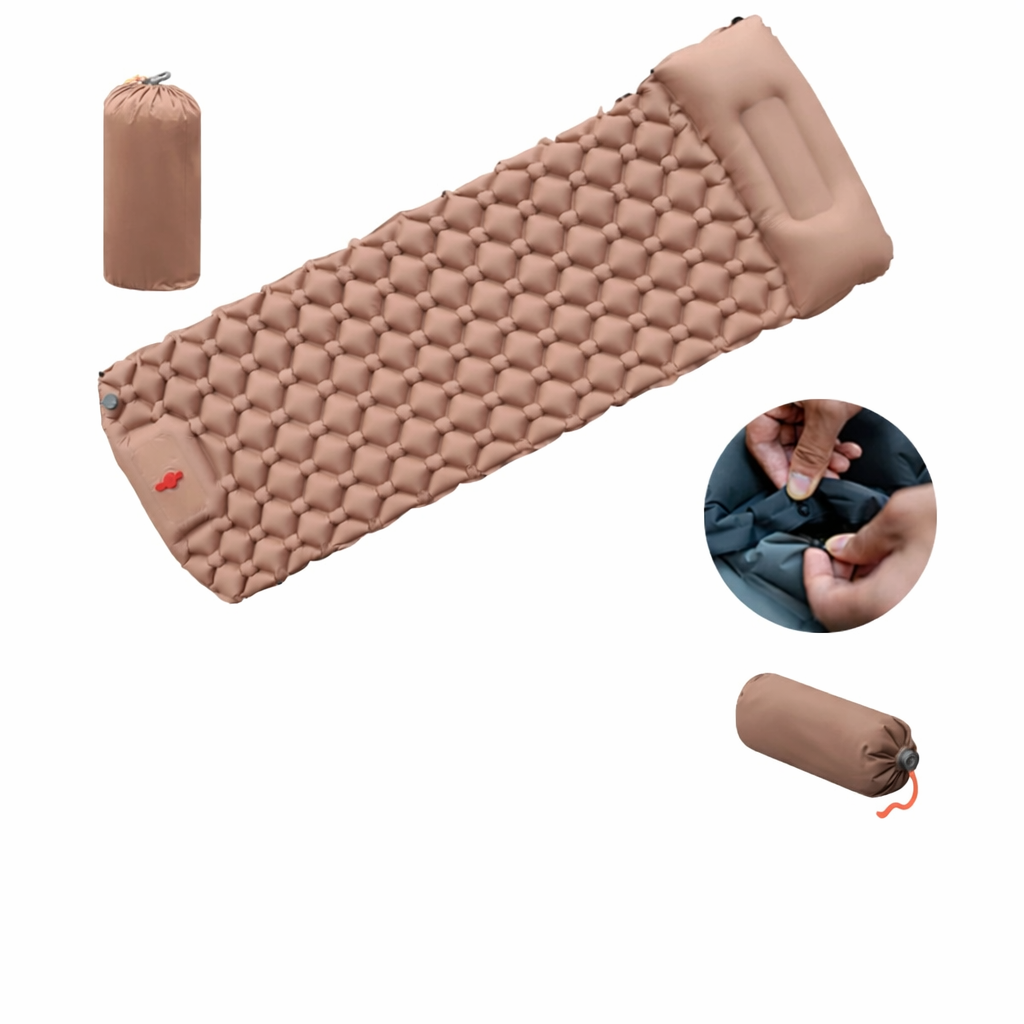 Self-Inflating Camping Sleeping Pad with Pillow – Ultralight Hiking Air Mattress