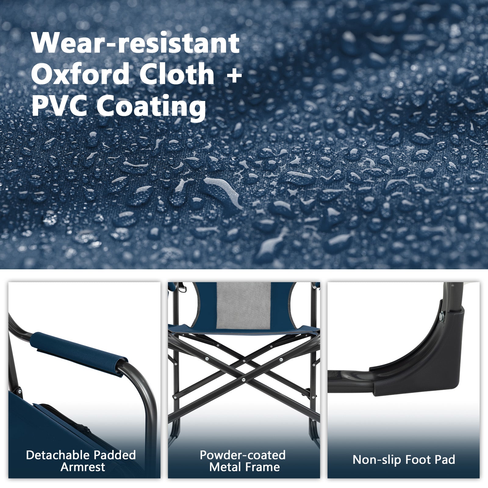 Folding Camping Directors Chair with Cooler Bag and Side Table-Blue