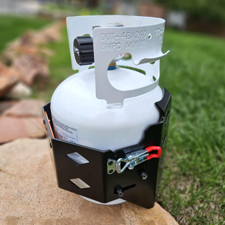 Rock-solid 5 lb propane tank mount for truck campers & overland rigs