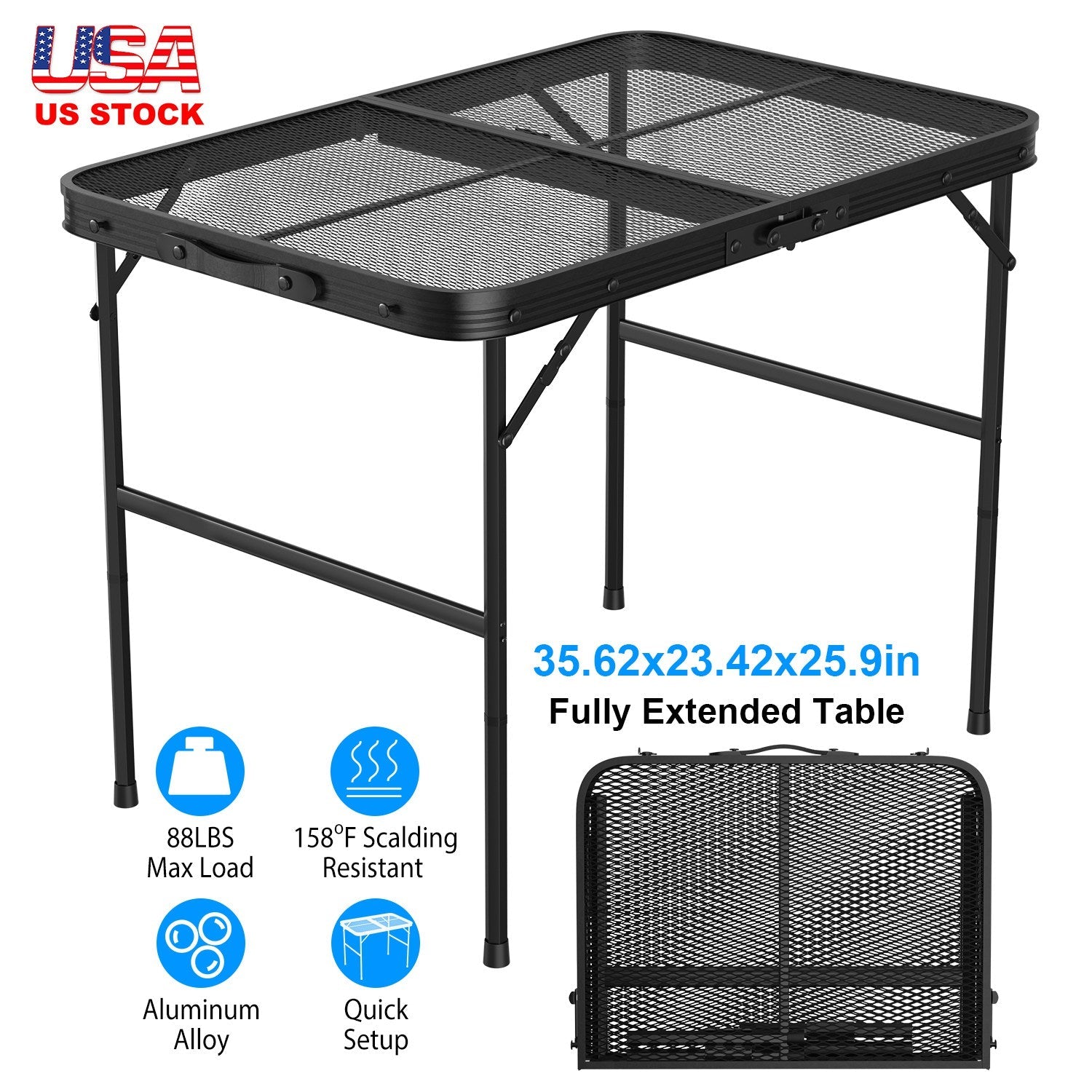 Foldable Camping Table – Height-Adjustable Aluminum Grill Stand