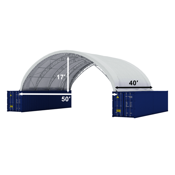 Reinforced 50'x40'x17' Double Truss Container Shelter