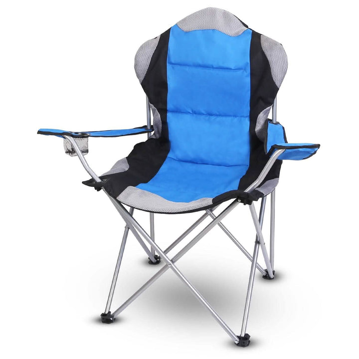 Padded Seat Arm Back Foldable Camping Chair Heavy Duty Steel Lawn