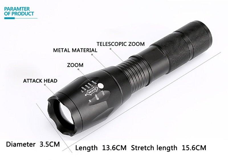 Waterproof Z45 Led Flashlight Ultra Bright Waterproof MINI Torch T6/L2/V6 zoomable 5 Modes 18650 rechargeable Battery for camping tactica Led Mini Water-Resistant Torch Light For Indoor & Outdoor Camping Hiking Accessories Gear